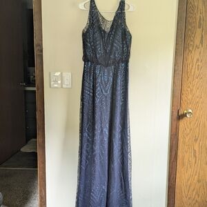 Navy Blue Sequined Formal Dress